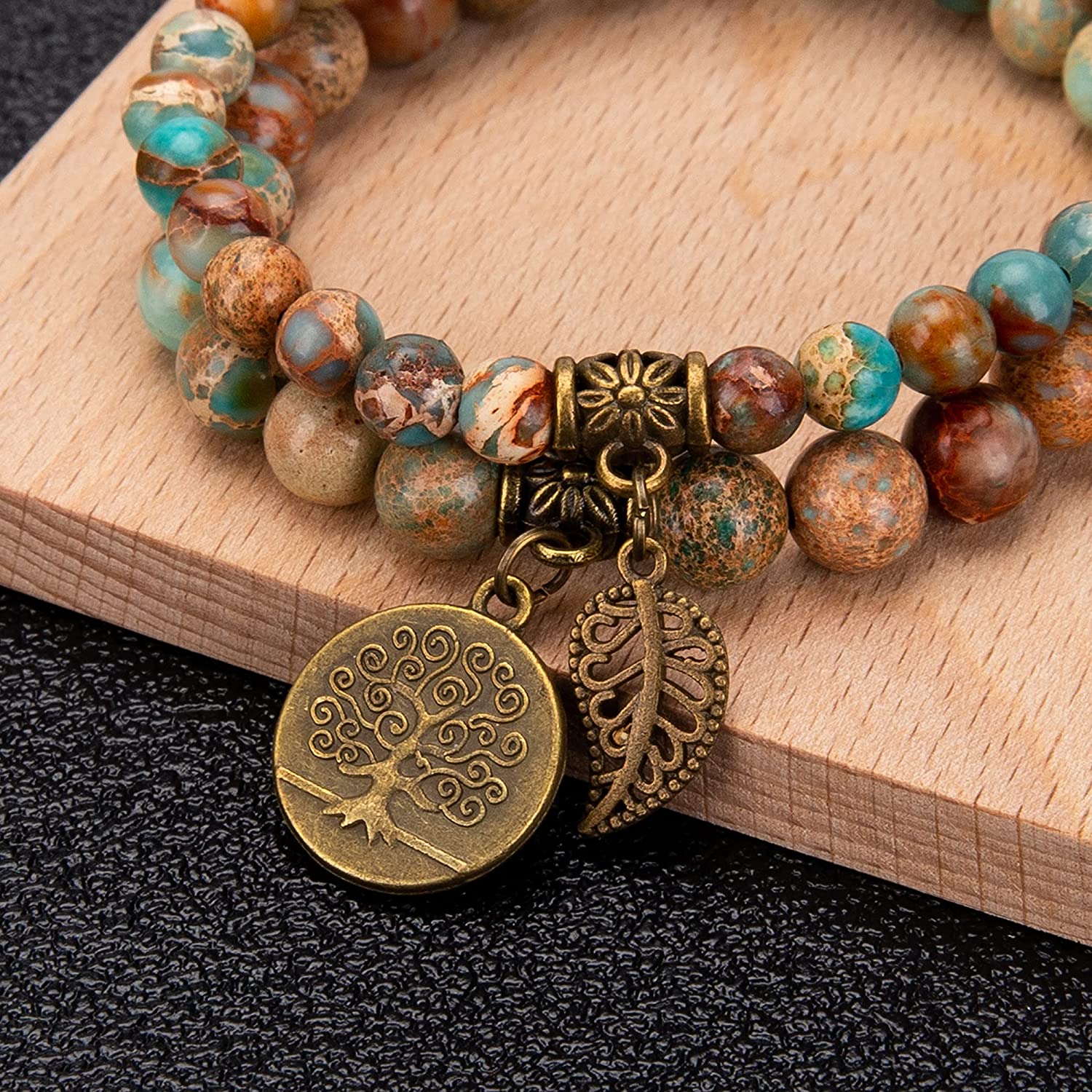 Bivei Natural Semi Precious Gemstone Beads Bracelet for Women - Tree of Life and Leaf Charm Energy Healing Reiki Crystal Stretch Bracelets - Image 7